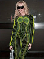 with Striped Long Body Shape Out Design Gown Cut Sleeves image 1