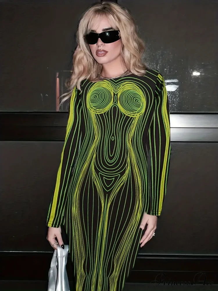 with Striped Long Body Shape Out Design Gown Cut Sleeves image 1