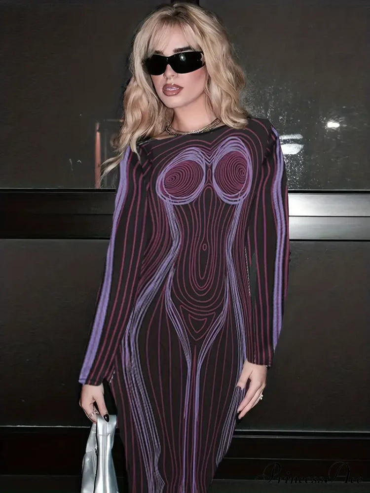 with Striped Long Body Shape Out Design Gown Cut Sleeves image 4