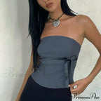 Women Harajuku Pullover Strapless Bowtie Patchwork Skinny Crops Camisole Shirt Outfits Tank top image 4