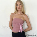 Women Harajuku Pullover Strapless Bowtie Patchwork Skinny Crops Camisole Shirt Outfits Tank top image 6