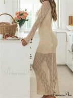 Women Bodycon Lace See Through Hollow Out O-neck Sleeve Back Split Party Female Vestidos image 6