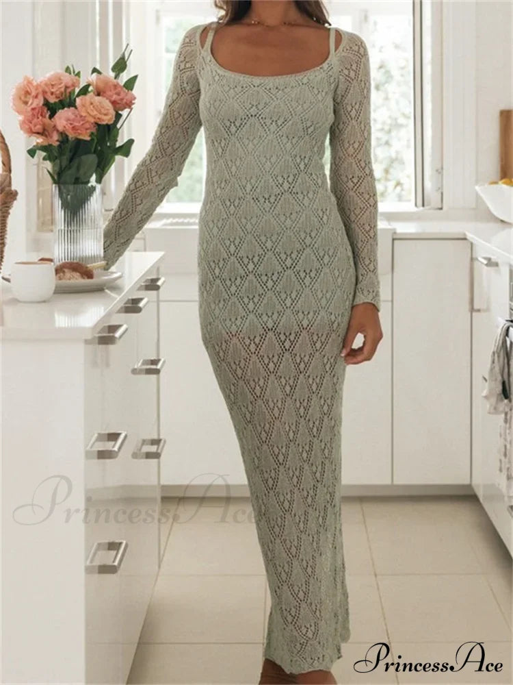 Women Bodycon Lace See Through Hollow Out O-neck Sleeve Back Split Party Female Vestidos image 8