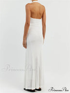 Women Bodycon Solid Deep V Neck Halter Sleeveless Backless Knitted Summer Holiday Beach Vestido image 2