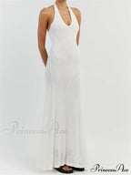 Women Bodycon Solid Deep V Neck Halter Sleeveless Backless Knitted Summer Holiday Beach Vestido image 3