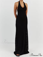 Women Bodycon Solid Deep V Neck Halter Sleeveless Backless Knitted Summer Holiday Beach Vestido image 5