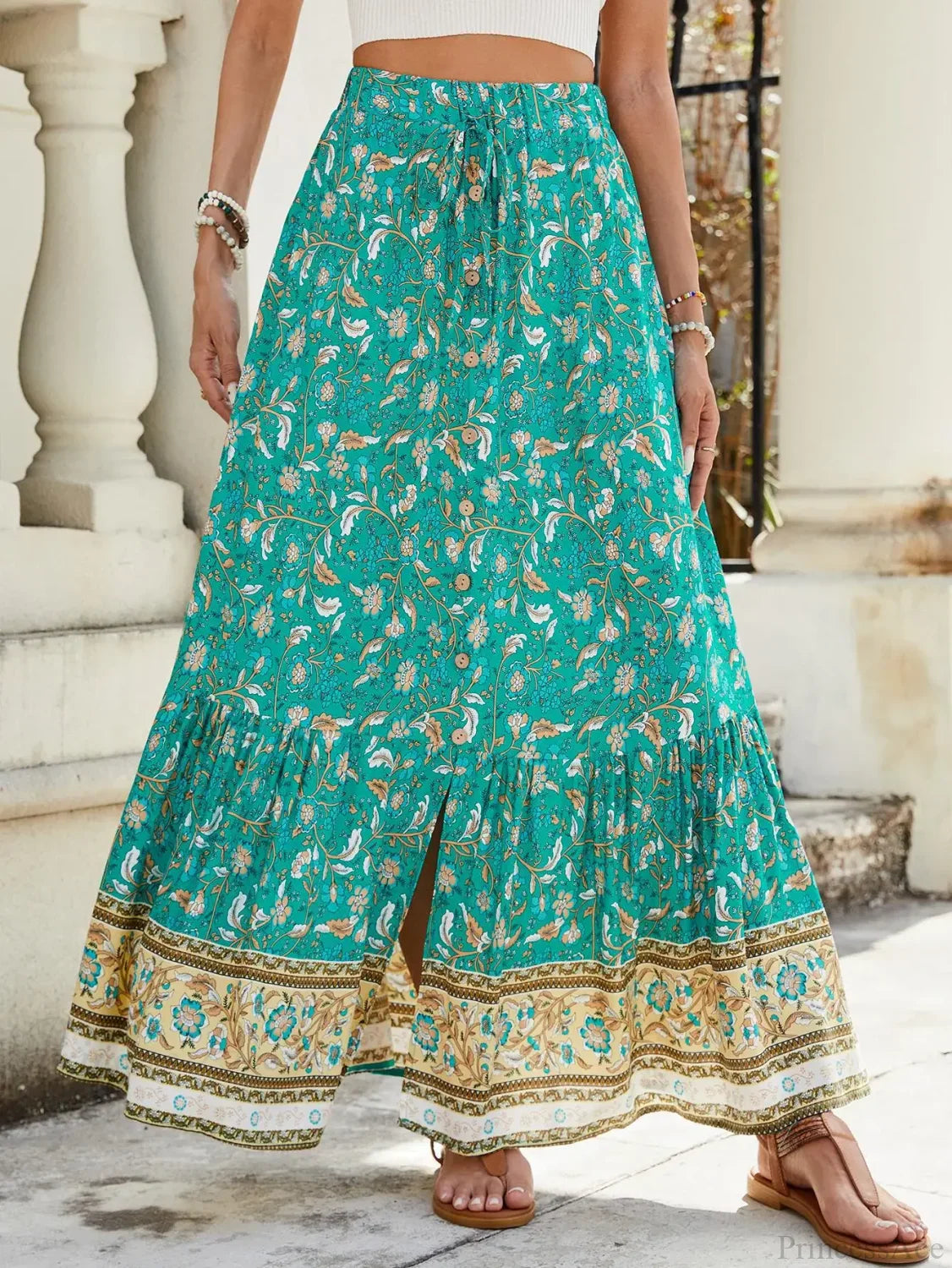 Women Boho Maxi Skirts Button Down Floral A-line Hippie Chic image 4