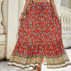Women Boho Maxi Skirts Button Down Floral A-line Hippie Chic image 8