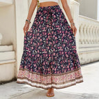 Women Boho Maxi Skirts Button Down Floral A-line Hippie Chic image 6