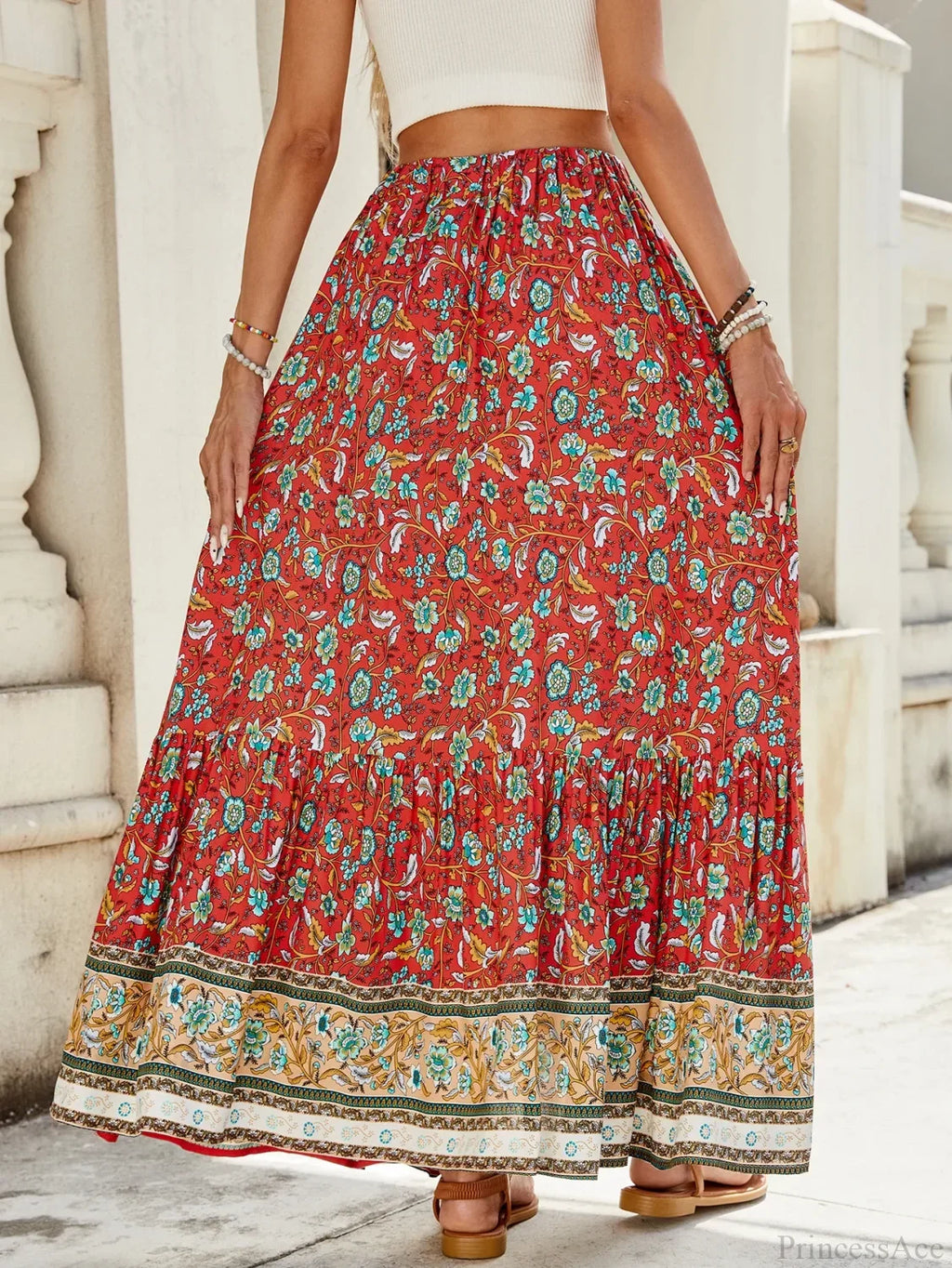 Women Boho Maxi Skirts Button Down Floral A-line Hippie Chic image 3