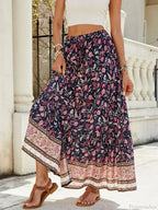 Women Boho Maxi Skirts Button Down Floral A-line Hippie Chic image 5