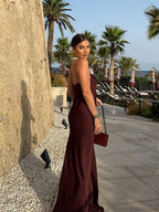 Women Chic Elegant Solid Spliced Lace Midi Sling Backless Party Dress image 3