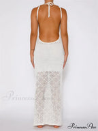 Women Crochet Knitted Hollow Out Backless Spaghetti Strap Halter Lace-up Beachwear Female Vestidos image 6