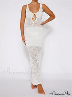 Women Crochet Knitted Hollow Out Backless Spaghetti Strap Halter Lace-up Beachwear Female Vestidos image 4