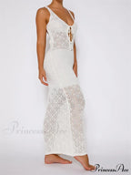 Women Crochet Knitted Hollow Out Backless Spaghetti Strap Halter Lace-up Beachwear Female Vestidos image 5