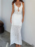 Women Crochet Knitted Hollow Out Backless Spaghetti Strap Halter Lace-up Beachwear Female Vestidos image 7