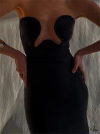 Women Elegant Low Cut Black Solid Sleeveless Satrpless Off Shoulder Push Up High Split Vestidos Party image 2