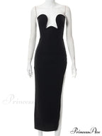 Women Elegant Low Cut Black Solid Sleeveless Satrpless Off Shoulder Push Up High Split Vestidos Party image 5