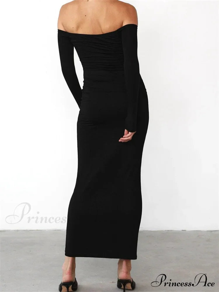 Women Elegant Slash Neck Off-shoulder Solid Color Slim Fit Fall Cocktail Party Female Vestidos image 4