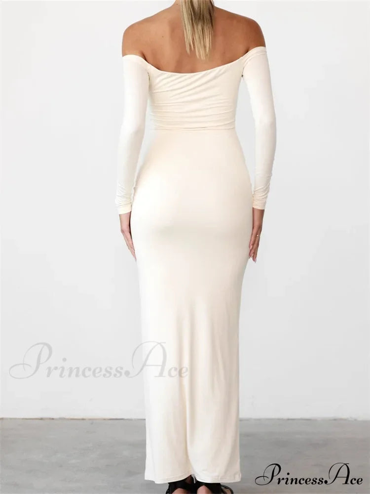 Women Elegant Slash Neck Off-shoulder Solid Color Slim Fit Fall Cocktail Party Female Vestidos image 2