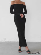 Women Elegant Slash Neck Off-shoulder Solid Color Slim Fit Fall Cocktail Party Female Vestidos image 3
