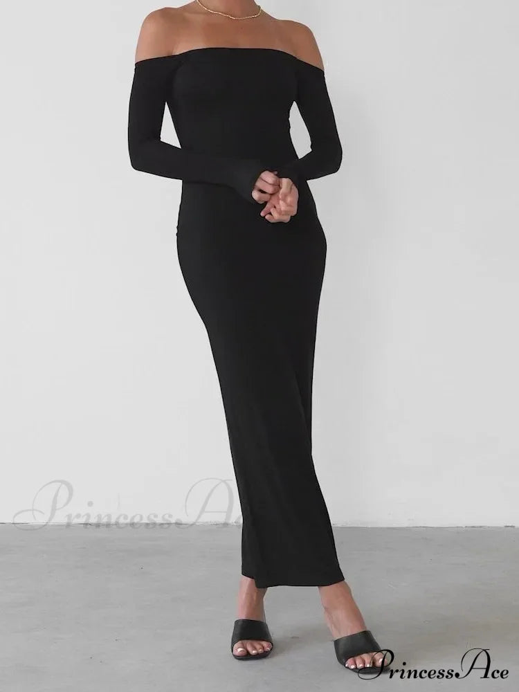 Women Elegant Slash Neck Off-shoulder Solid Color Slim Fit Fall Cocktail Party Female Vestidos image 3