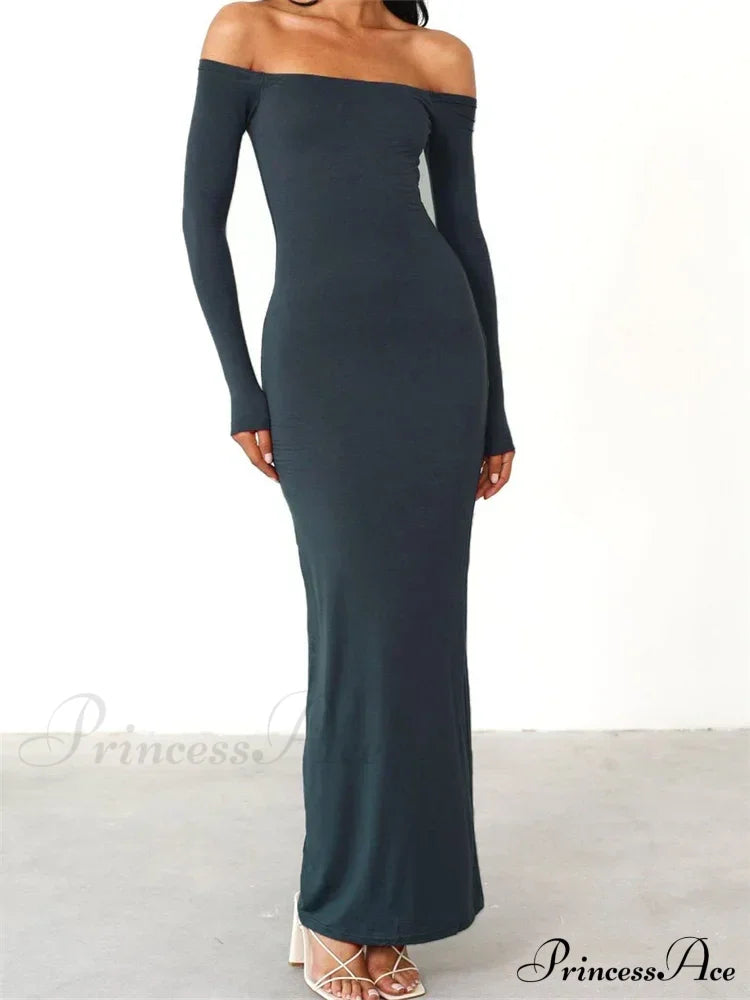 Women Elegant Slash Neck Off-shoulder Solid Color Slim Fit Fall Cocktail Party Female Vestidos image 5