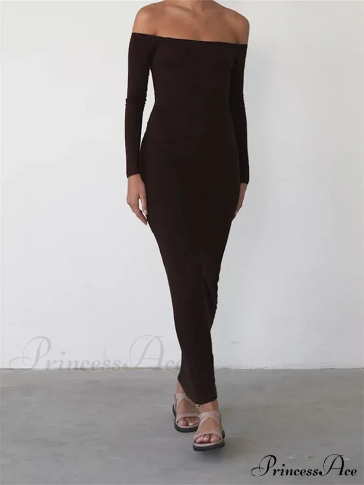 Women Elegant Slash Neck Off-shoulder Solid Color Slim Fit Fall Cocktail Party Female Vestidos image 6