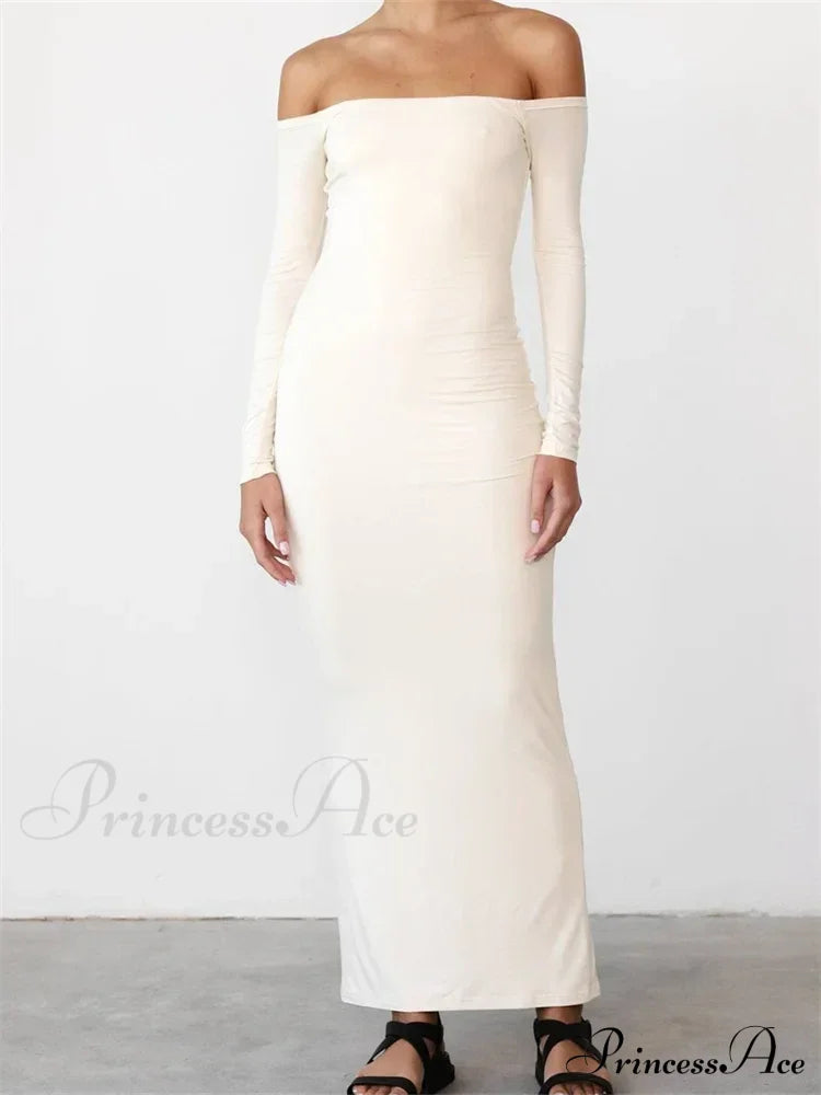 Women Elegant Slash Neck Off-shoulder Solid Color Slim Fit Fall Cocktail Party Female Vestidos image 1
