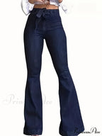Women Fashion Blue Denim High-Stretch Bell Bottom Legs Denim Pants Women Solid Color High Waist Flare Jeans image 5
