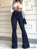 Women Fashion Blue Denim High-Stretch Bell Bottom Legs Denim Pants Women Solid Color High Waist Flare Jeans image 6
