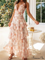 Women Floral Print Sleeveless Deep V Neck Tiered Ruffles Hem Spring Summer Backless Beach Vestidos image 6