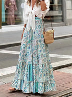 Women Flowy Boho Skirt Printed Ruffled Hem Summer Vacation Club Skirt image 1
