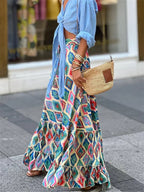 Women Flowy Boho Skirt Printed Ruffled Hem Summer Vacation Club Skirt image 5
