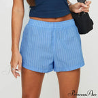 Women Gingham Boxer Striped Elastic High Waist Pajama Plaid Printed Button Lounge Short image 7