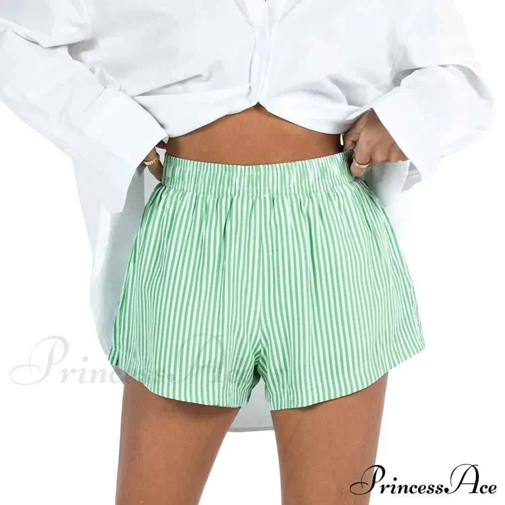 Women Gingham Boxer Striped Elastic High Waist Pajama Plaid Printed Button Lounge Short image 8