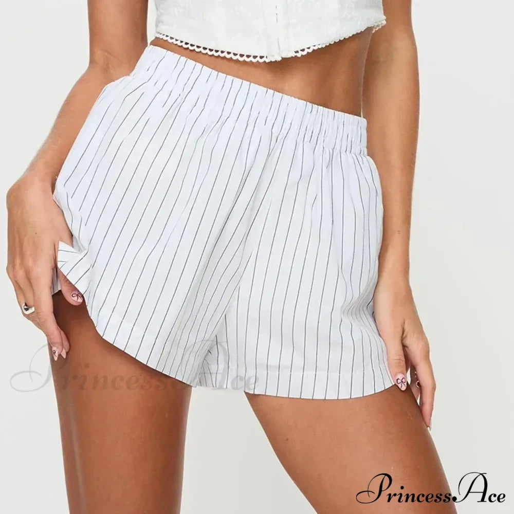 Women Gingham Boxer Striped Elastic High Waist Pajama Plaid Printed Button Lounge Short image 5