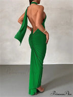 Women Halter Lace-up Sleeveless Off Shoulder Backless Ruched Party Club Solid Color Female Vestidos image 3