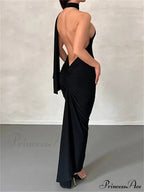Women Halter Lace-up Sleeveless Off Shoulder Backless Ruched Party Club Solid Color Female Vestidos image 7
