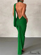 Women Halter Lace-up Sleeveless Off Shoulder Backless Ruched Party Club Solid Color Female Vestidos image 8