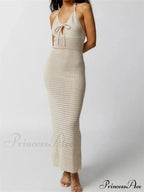 Women Knitted Sleeveless Halter Tie-up Backless Hollow Out Summer Off Shoulder Beach Female Vestidos image 1