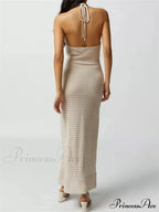 Women Knitted Sleeveless Halter Tie-up Backless Hollow Out Summer Off Shoulder Beach Female Vestidos image 3