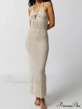 Women Knitted Sleeveless Halter Tie-up Backless Hollow Out Summer Off Shoulder Beach Female Vestidos image 5