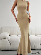 Women Knitted Sleeveless Round Neck Solid Color Slim Fit Ruched Tank Cocktail Party Female Vestidos image 3