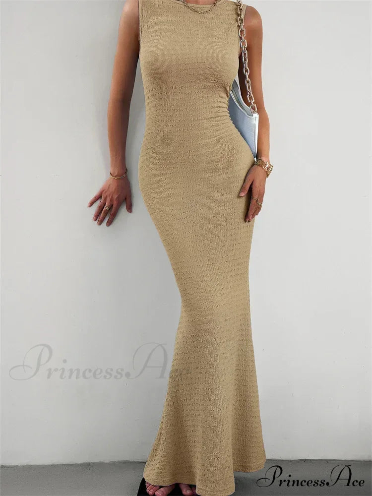 Women Knitted Sleeveless Round Neck Solid Color Slim Fit Ruched Tank Cocktail Party Female Vestidos image 4