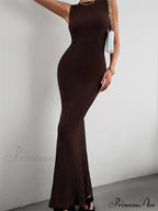 Women Knitted Sleeveless Round Neck Solid Color Slim Fit Ruched Tank Cocktail Party Female Vestidos image 6