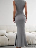 Women Knitted Sleeveless Round Neck Solid Color Slim Fit Ruched Tank Cocktail Party Female Vestidos image 2