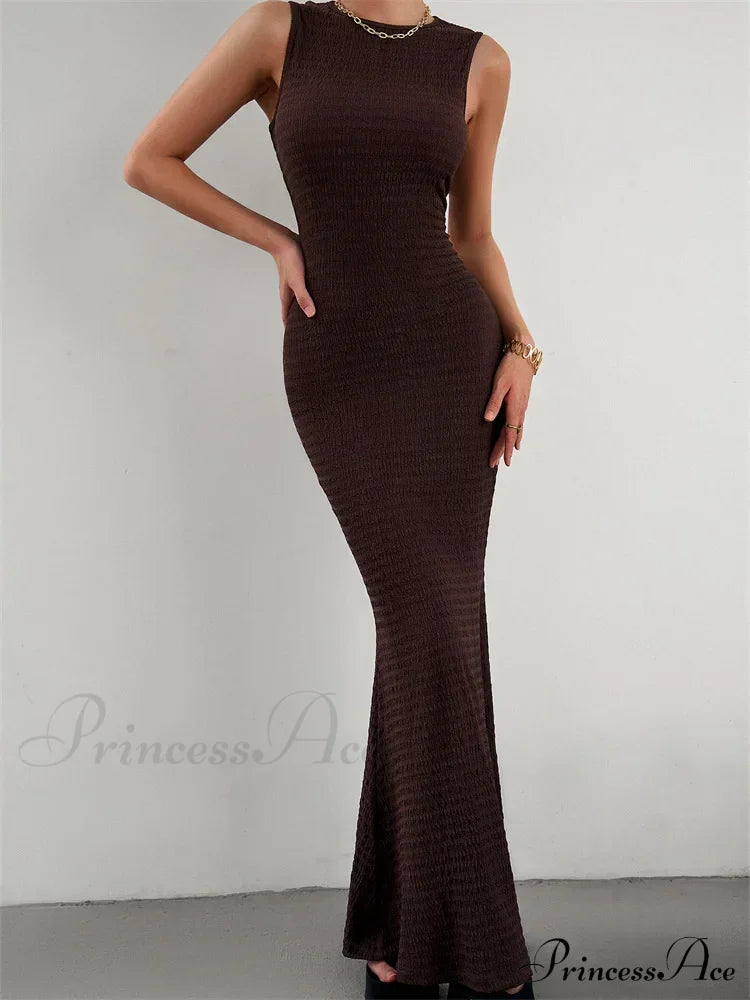 Women Knitted Sleeveless Round Neck Solid Color Slim Fit Ruched Tank Cocktail Party Female Vestidos image 8