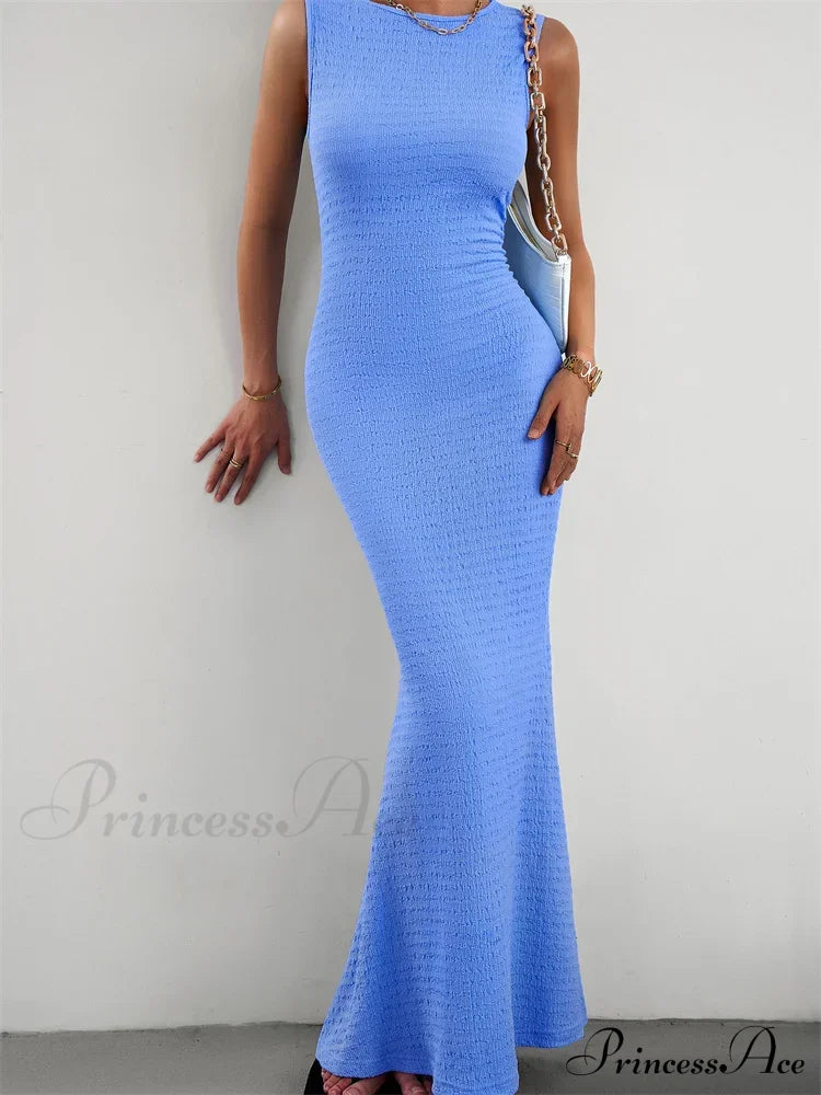 Women Knitted Sleeveless Round Neck Solid Color Slim Fit Ruched Tank Cocktail Party Female Vestidos image 7