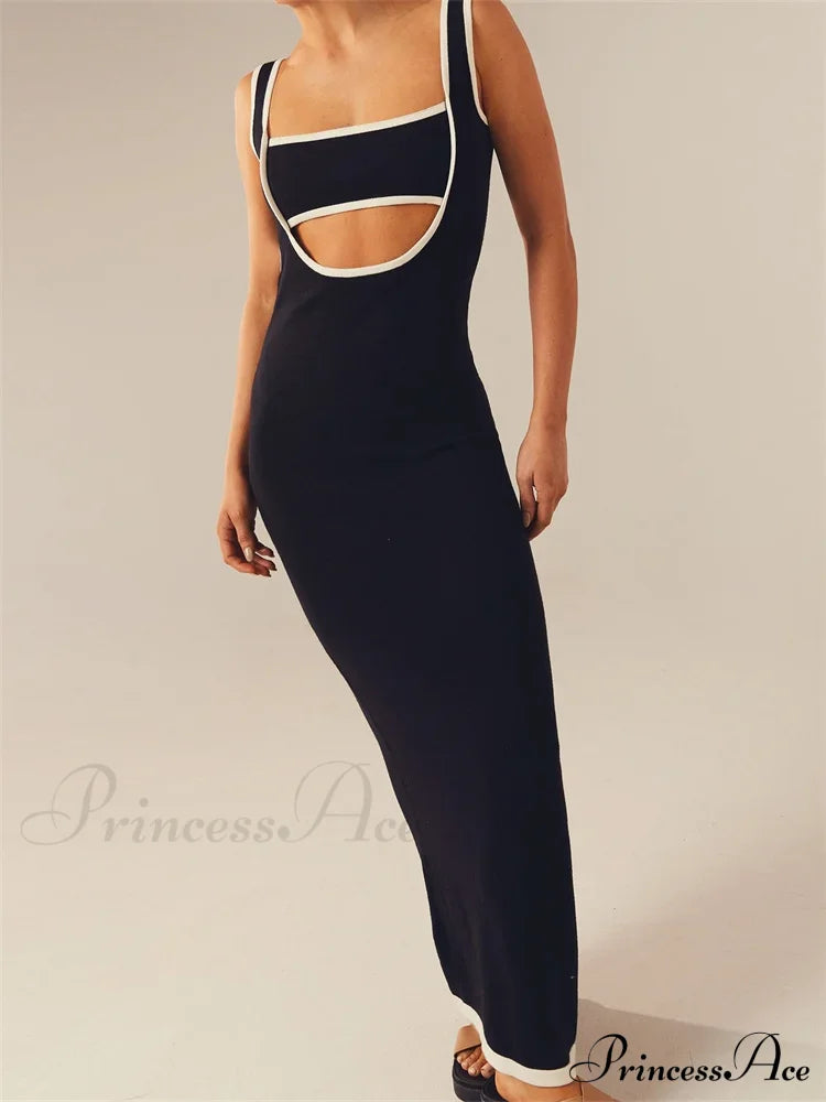 Women Knitted Tank Summer Contrast Color Hollow Out Backless Party Cocktail Beach Club Vestido Streetwear image 4